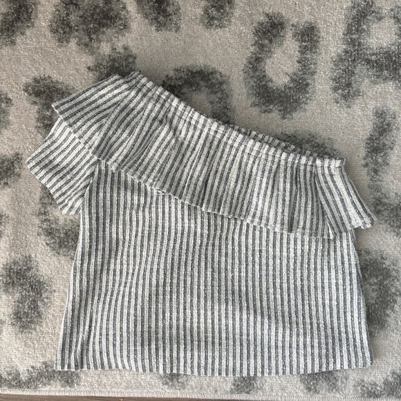Club Monaco one shoulder ruffle summer stripe top like JCrew Sz S - Picture 1 of 6